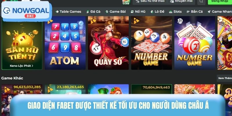 Giao diện Fabet được thiết kế tối ưu cho người dùng châu Á 