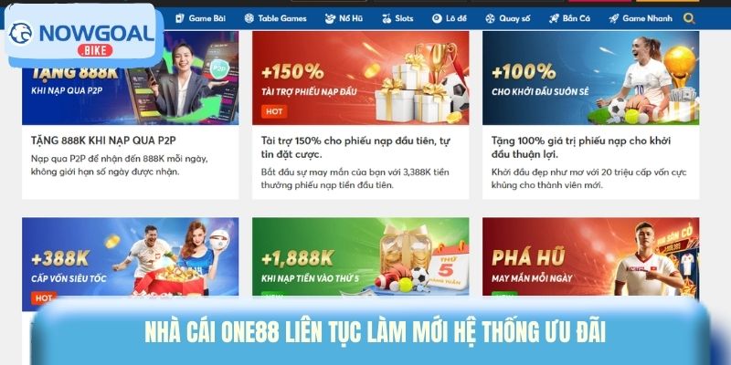Nhà cái One88 liên tục làm mới hệ thống ưu đãi